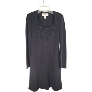 Jones New York Scoop Neck Long Sleeve Black Cocktail Dress Size 2P